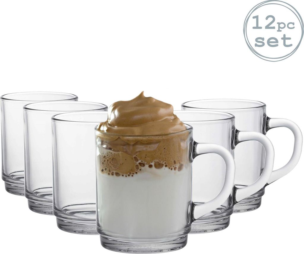 Duralex Versailles Glas Kaffeetassen - 260ml Becher für Tee, heiße Getränke - Clear - Packung mit 12