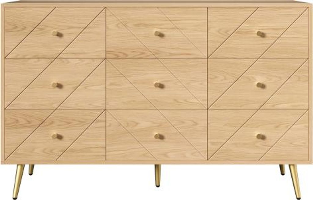 Vitrine Natuerlich Kommode 120x39x80cm 9 Schubladen Eisenbeine PB Konstruktion Geometrisches Muster Praktische Knoepfe Stilvoll Fuer Schlafzimmer Flur