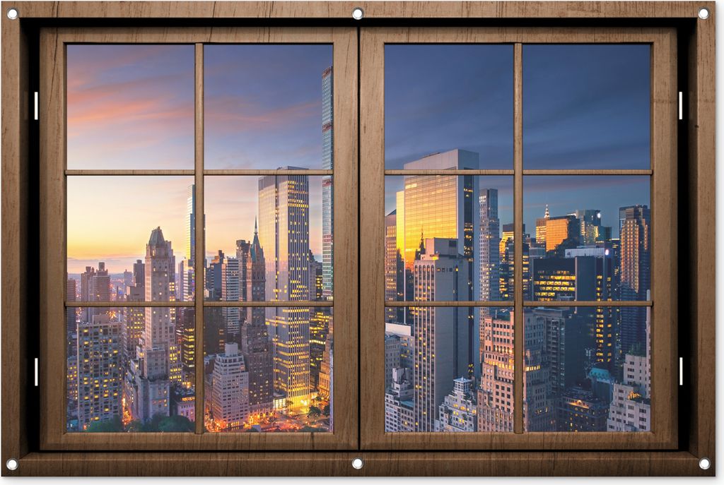 MuchoWow 120x80 cm Outdoor-Poster Gartendeko Sichtschutz Garten Poster für den Garten Durchsichtig - Holz - New York