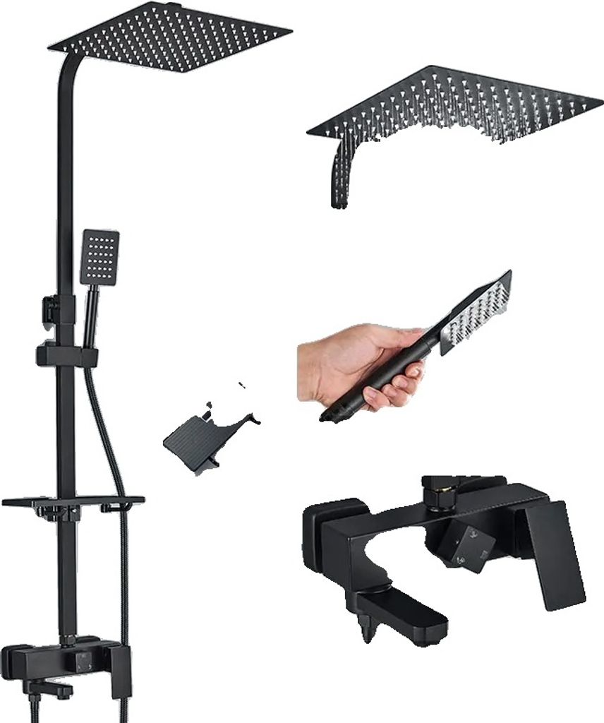 Badezimmer-Duscharmatur, langlebiges Messing, höhenverstellbar, 3 Wege Schwarz