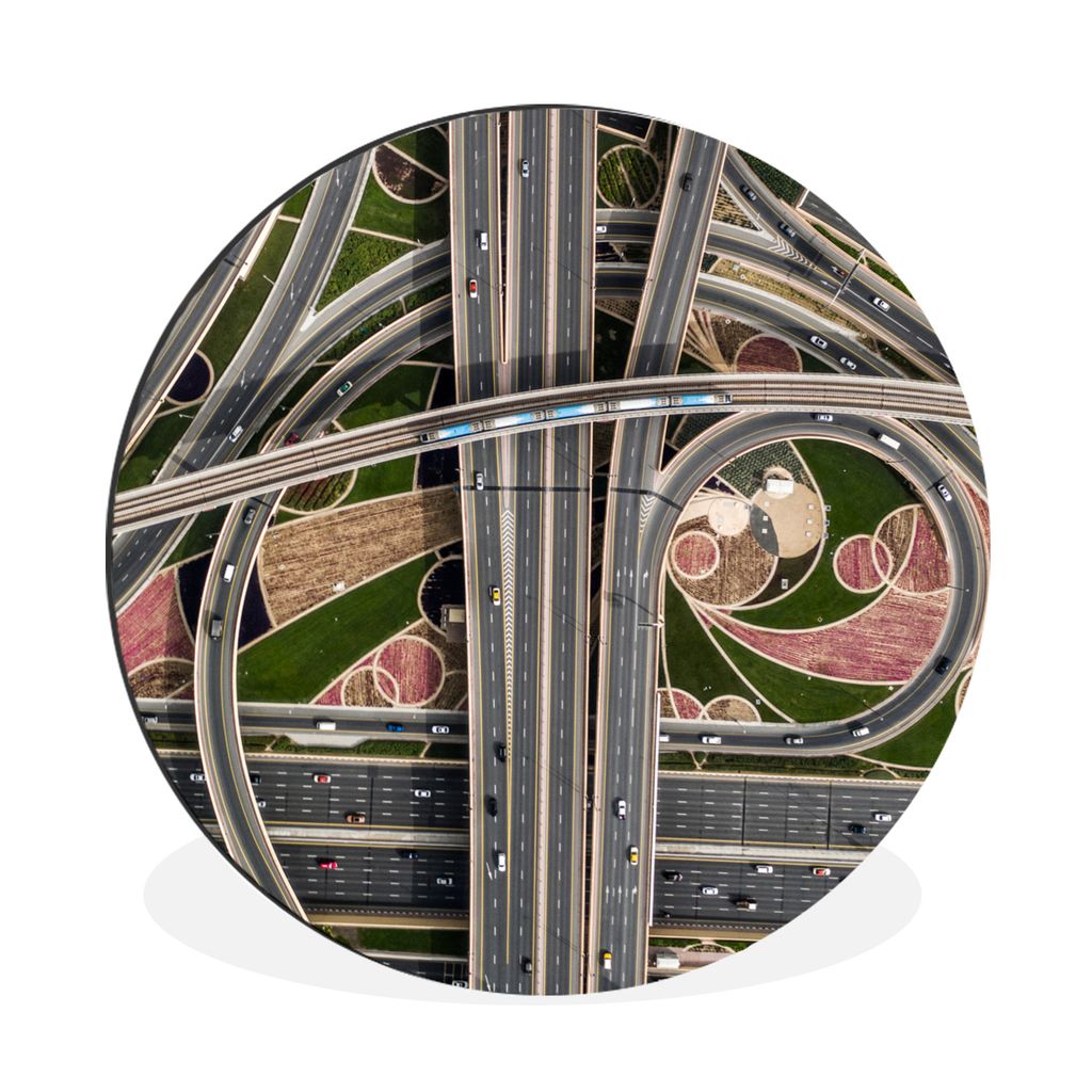 MuchoWow Aluminium Wandkreis Autobahn - Auto - Zug Ø 30 cm Wanddeko Modern Wohnzimmer - Wand Bild - Wohnzimmer - Runde Bilder - Alubilder - Kuns...