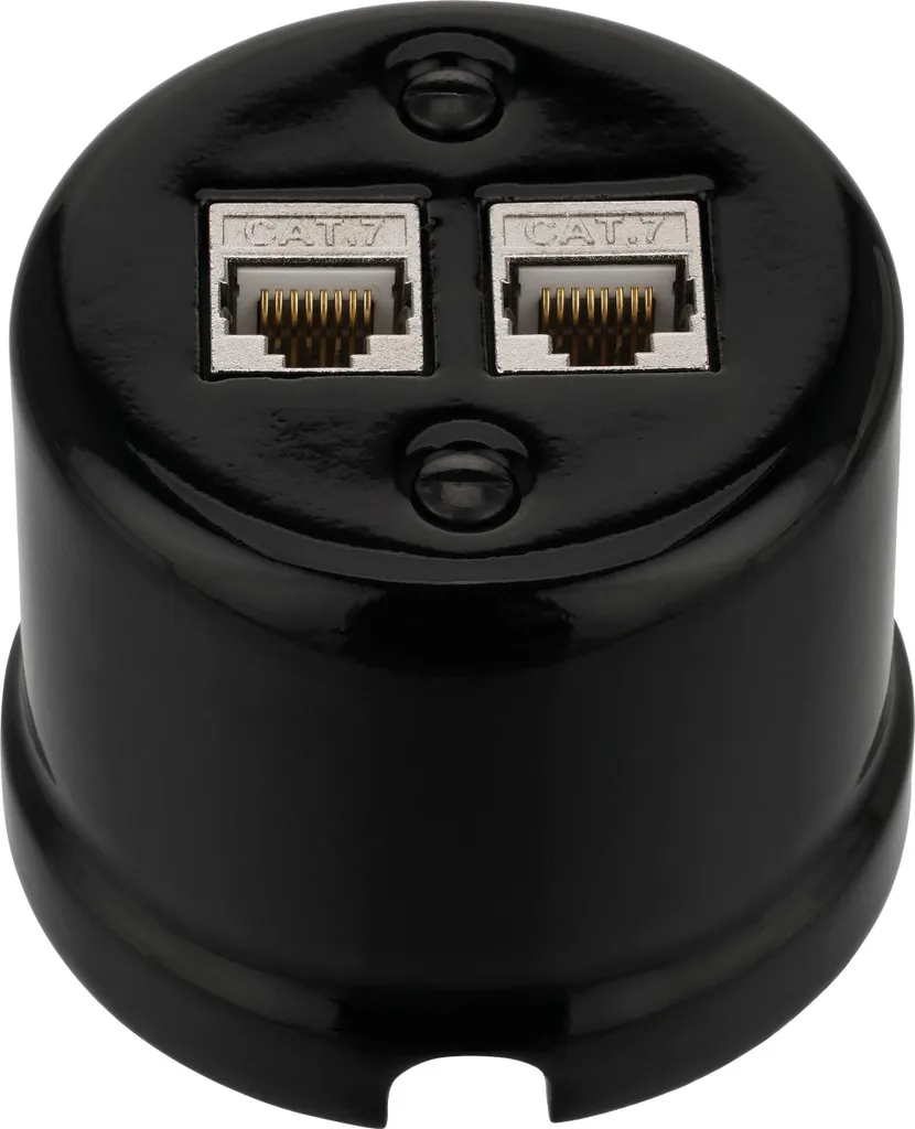Prise Ethernet vintage CAT.7 noire QR1 double anti-Wi-Fi lent