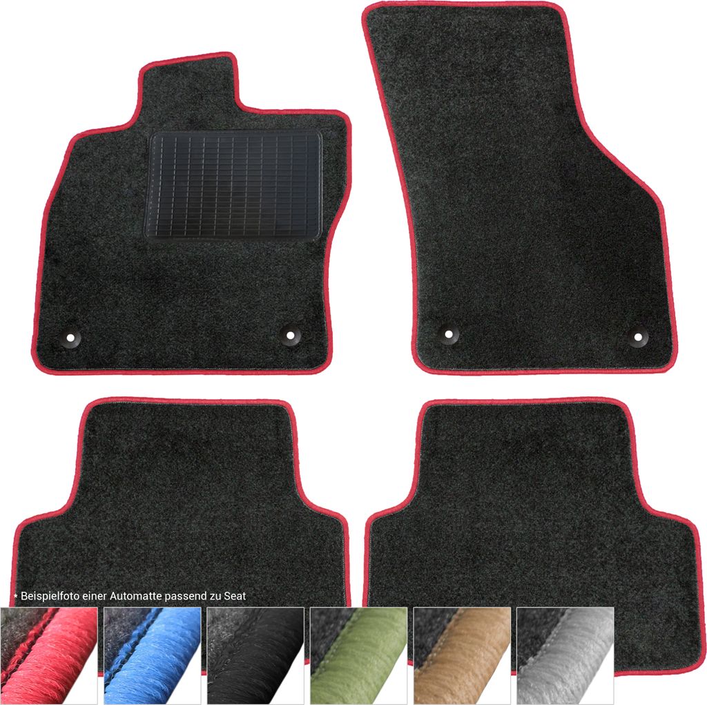 moto-MOLTICO Fußmatten Auto Velours Autoteppiche Schwarz Automatten Set 4-teilig passend für Seat Toledo I 1991-1999 (Rote - Ziernähte)