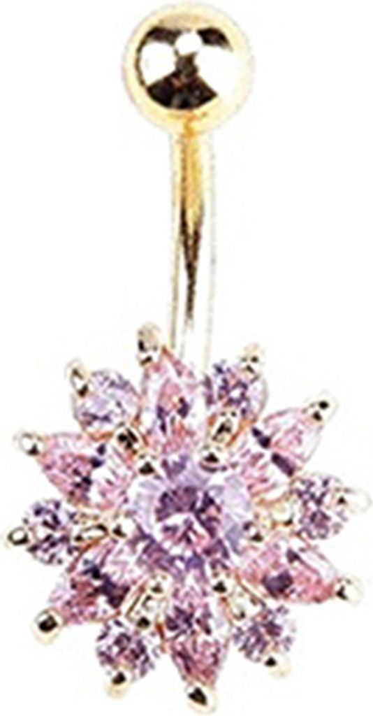 Frauen Strass Blume Bauchnabel Nabel Ring Bar Körper Piercing Schmuck Charme-Gold und Rosa