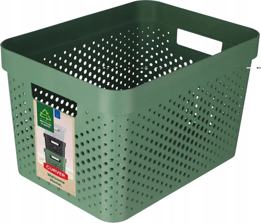 Panier de rangement vert taille L : boîte robuste avec grande capacité 18L
