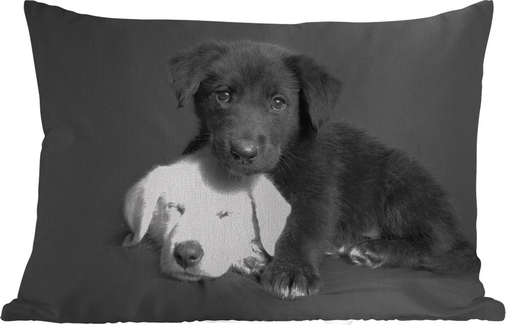 MuchoWow Outdoor Kissen - Hunde - Welpe - Schwarz - Weiß - Tiere - 50x30 cm - Wetterfest - Lounge Kissen - Sofa kissen - Wohnzimmer Dekoration