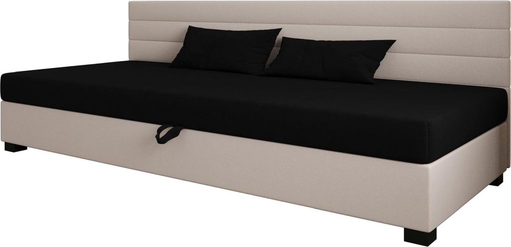 AURA SOFA Boxspringbett WILD BIZ 120x195 Komplett-Set mit Bonell Matratze, Polsterbett mit Bettkästen - Hellbeige/Schwarz, SAWANA 01/14