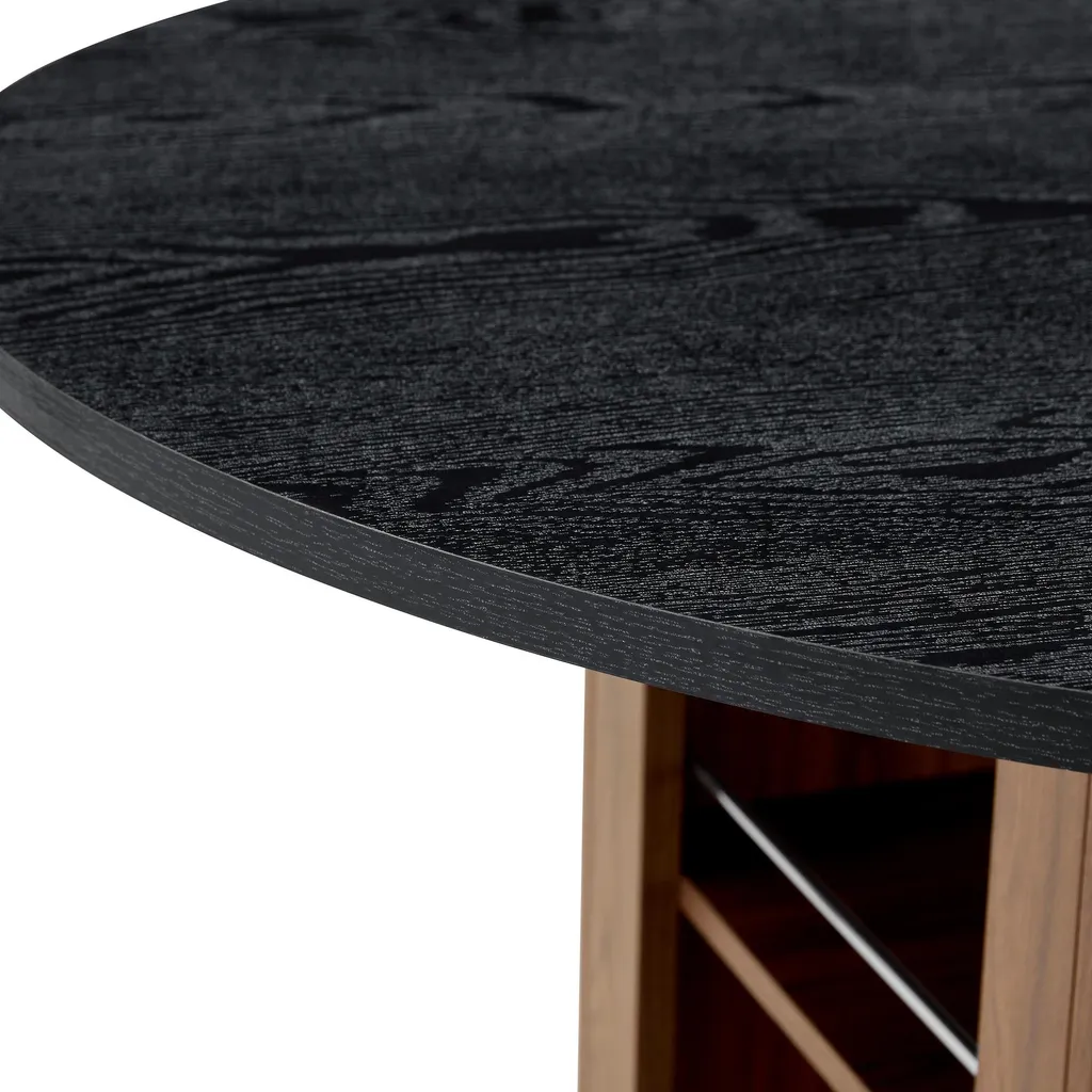 Table ronde aspect noyer Ø 100 cm avec étagère, structure métal noir - 14
