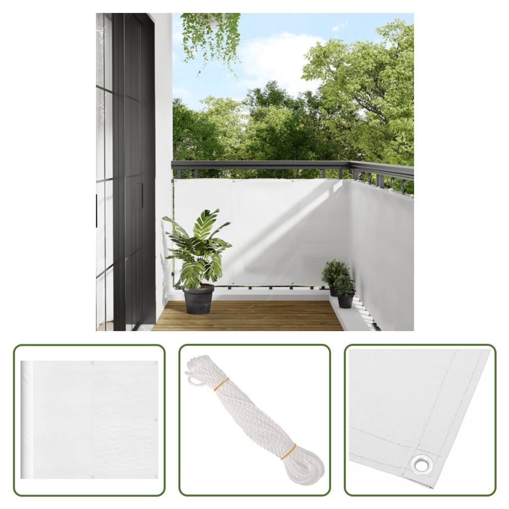 The Living Store Balkon-Sichtschutz Weiß 90x800 cm 100 % Polyester-Oxford