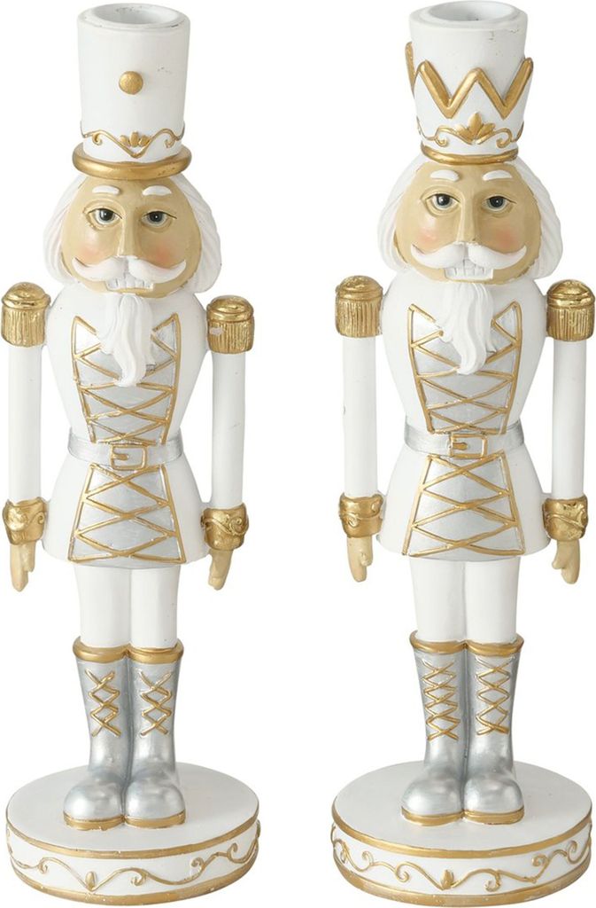 2tlg Set Kerzenleuchter Cracky Nussknacker weiß gold Produktbild 
