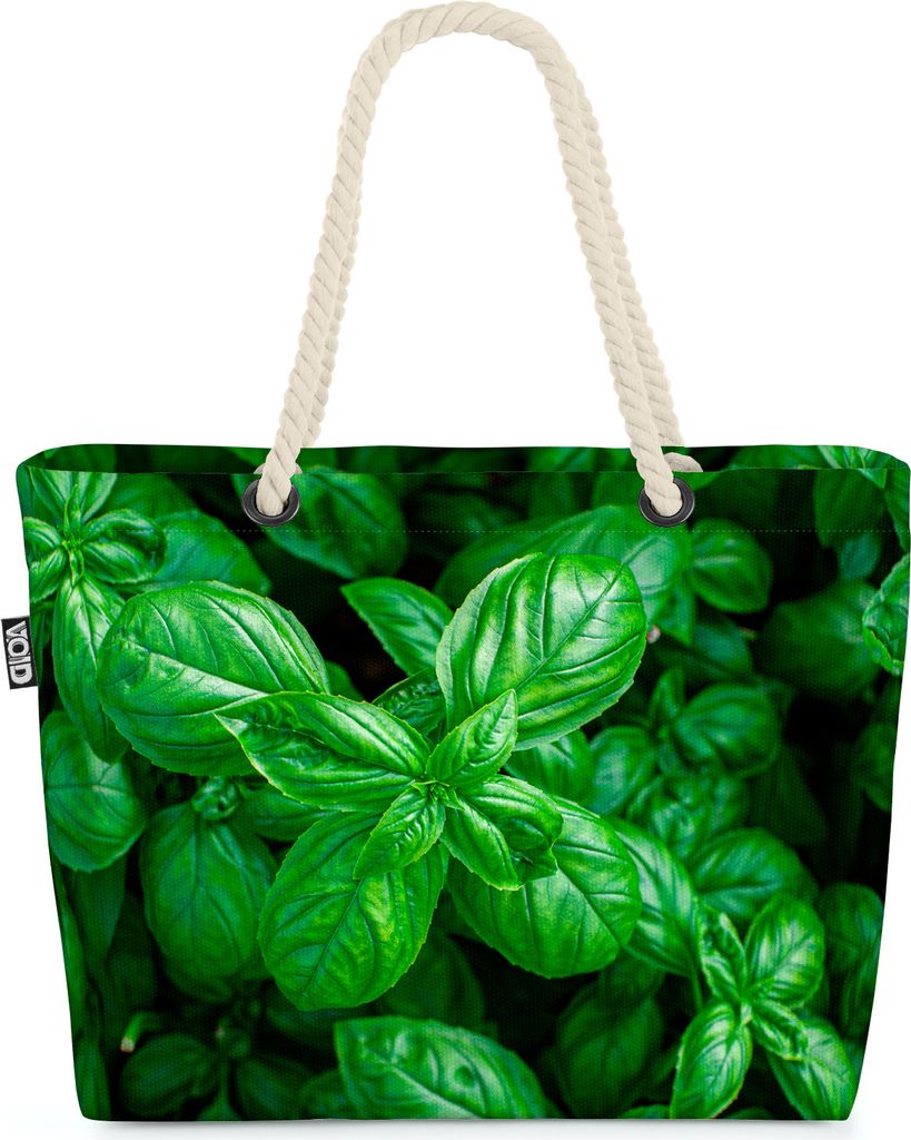 VOID Basilikum Kräuter Garten Strandtasche Shopper 58x38x16cm 23L XXL Einkaufstasche Tasche Reisetasche Beach Bag