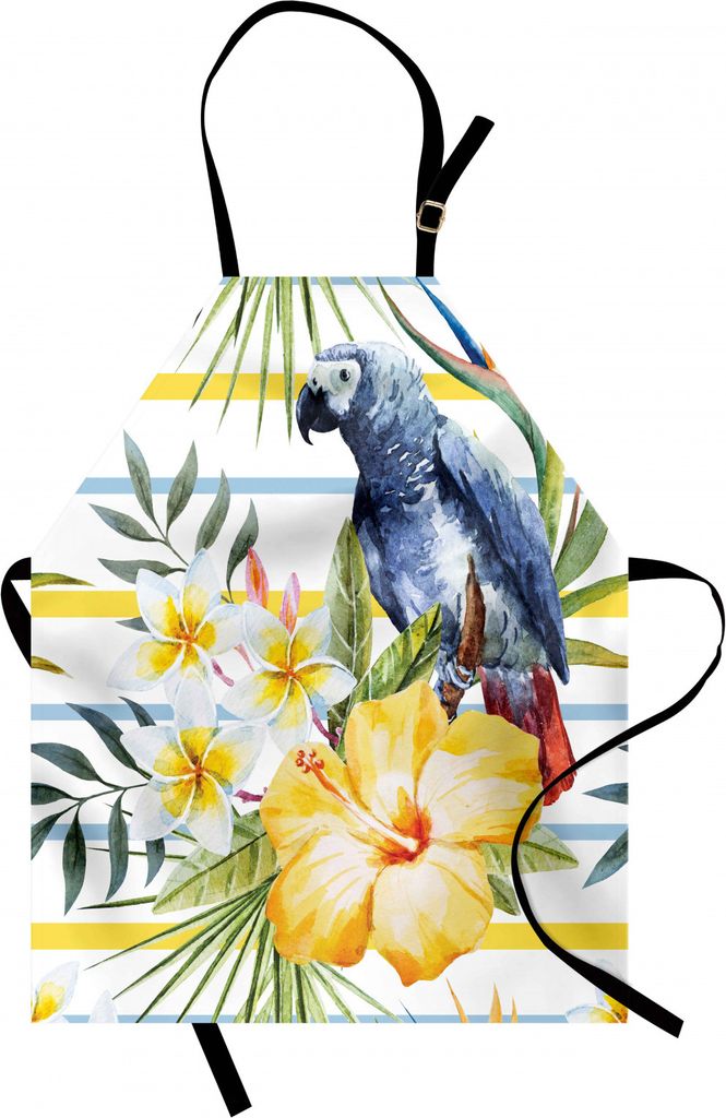ABAKUHAUS Papagei Kochschürze, Tropisches Muster mit Papageien-Orchideen und Hibiskus blüht hawaiisches Dschungel-Art-Bild, Farbfest Höhenverste...
