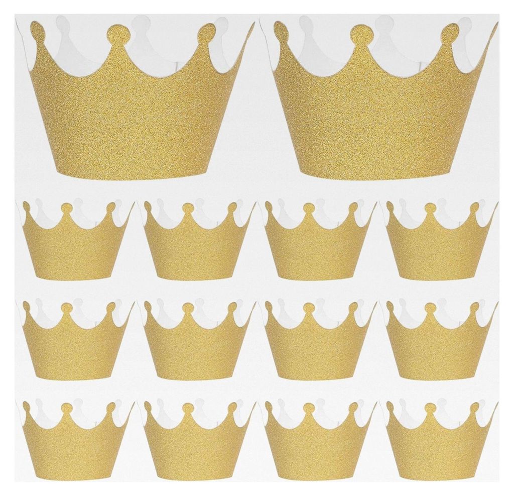 36 Kleine Kronen Cupcake Förmchen aus Papier mit Goldenem Glitzerfinish für Muffins zum Backen und Servieren bei Geburtstags- und Festtagsdekorat...