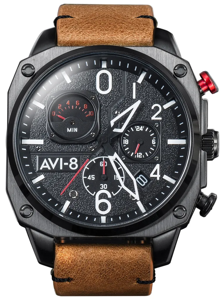 Chronographe AVI-8 AV-4052-02 montre militaire homme bracelet cuir marron