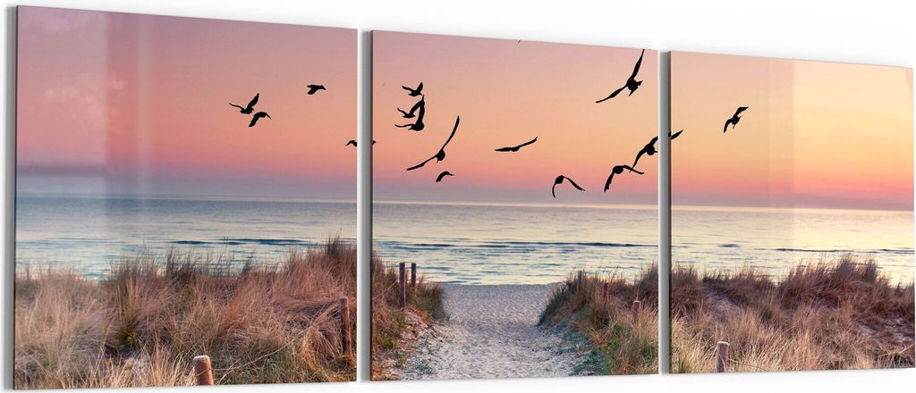 DEQORI Glasbild Echtglas 3x50x50 cm 'Strandaufgang zur Ostsee' Wandbilder XXL groß