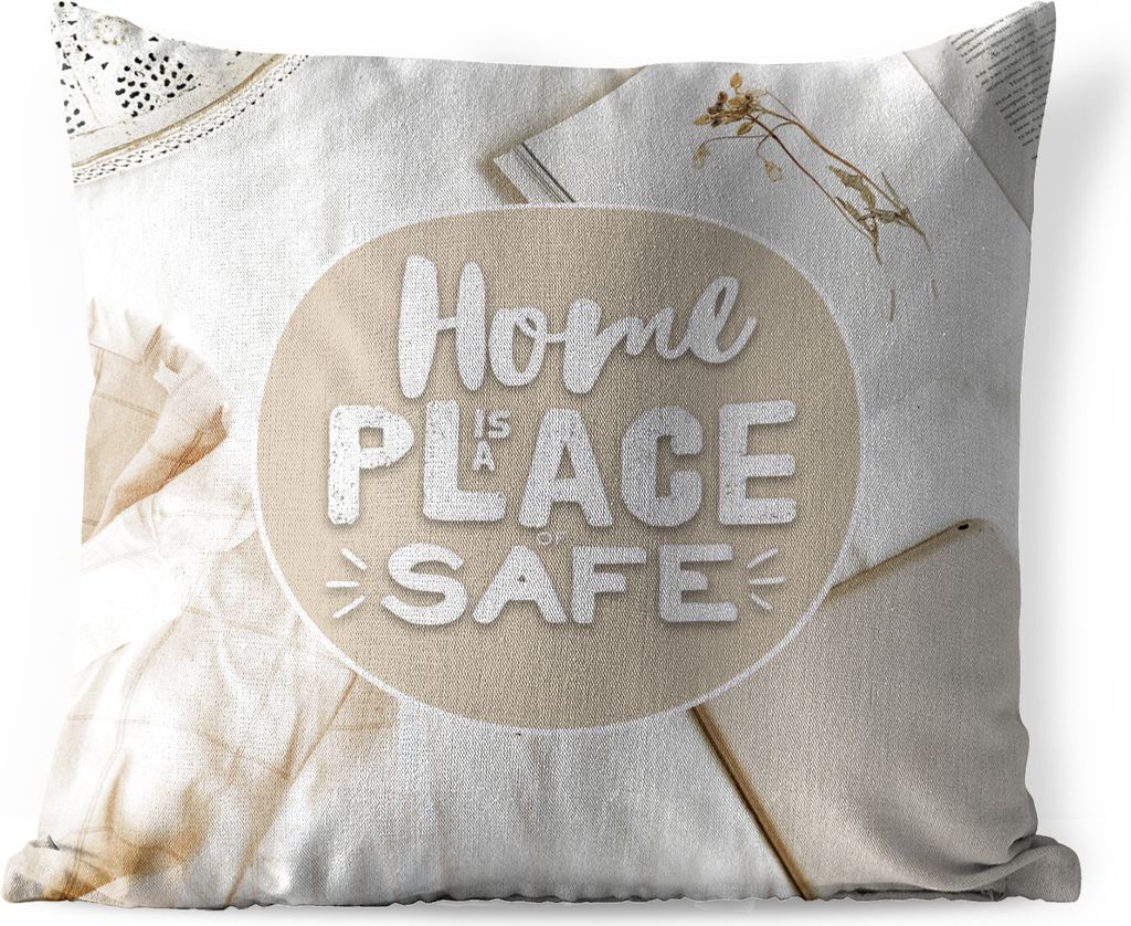 MuchoWow Outdoor Kissen - Sprichwörter - 'Das Zuhause ist ein Ort der Sicherheit' - Zitate - 50x50 cm - Wetterfest - Lounge Kissen - Komfortabel...