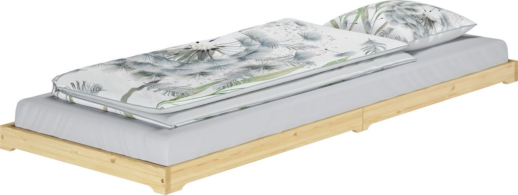 Überlanges Bodenbett Futon extra niedriges Holzbett 90x220 Kiefer lackiert V-60.47K-09-220 ohne Zubehör