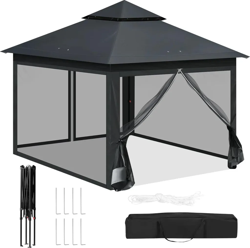 Tonnelle pliable 3x3m Anthracite avec moustiquaire et sac de transport