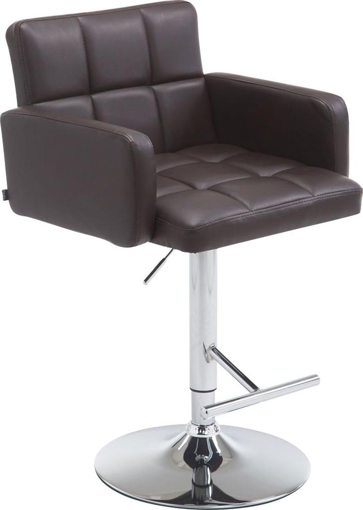Barhocker SUTUN - Kunstleder Braun 60x56x93 cm Silber | Barstuhl Höhenverstellbar Mit Lehne Drehbar Tresenhocker Tresenstuhl Kneipenhocker