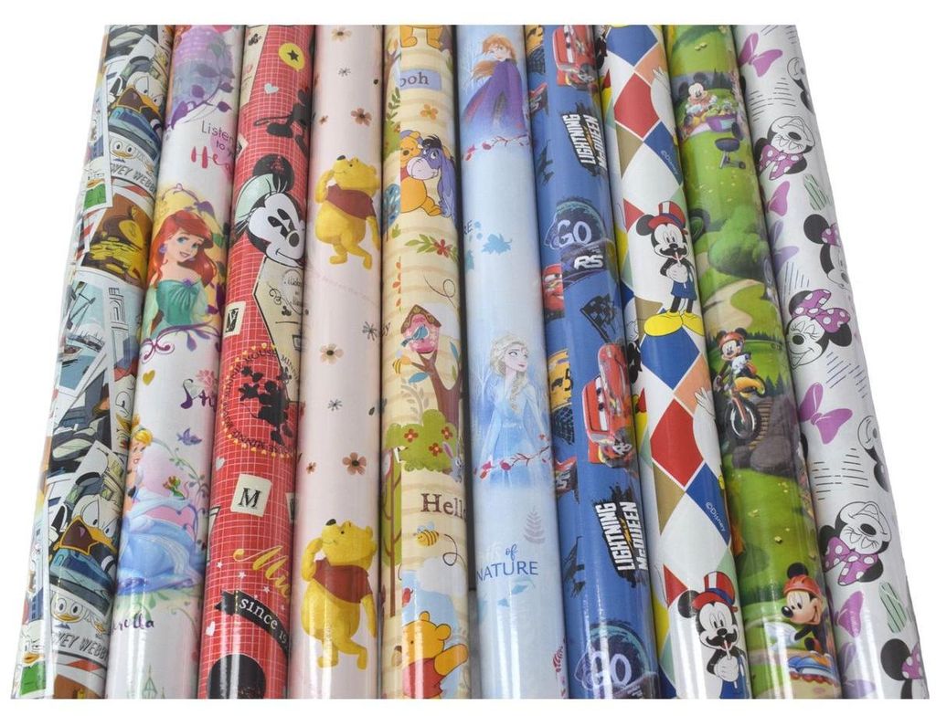 10-tlg Disney Geschenkpapier für Kinder Filmfiguren und Produktbild 