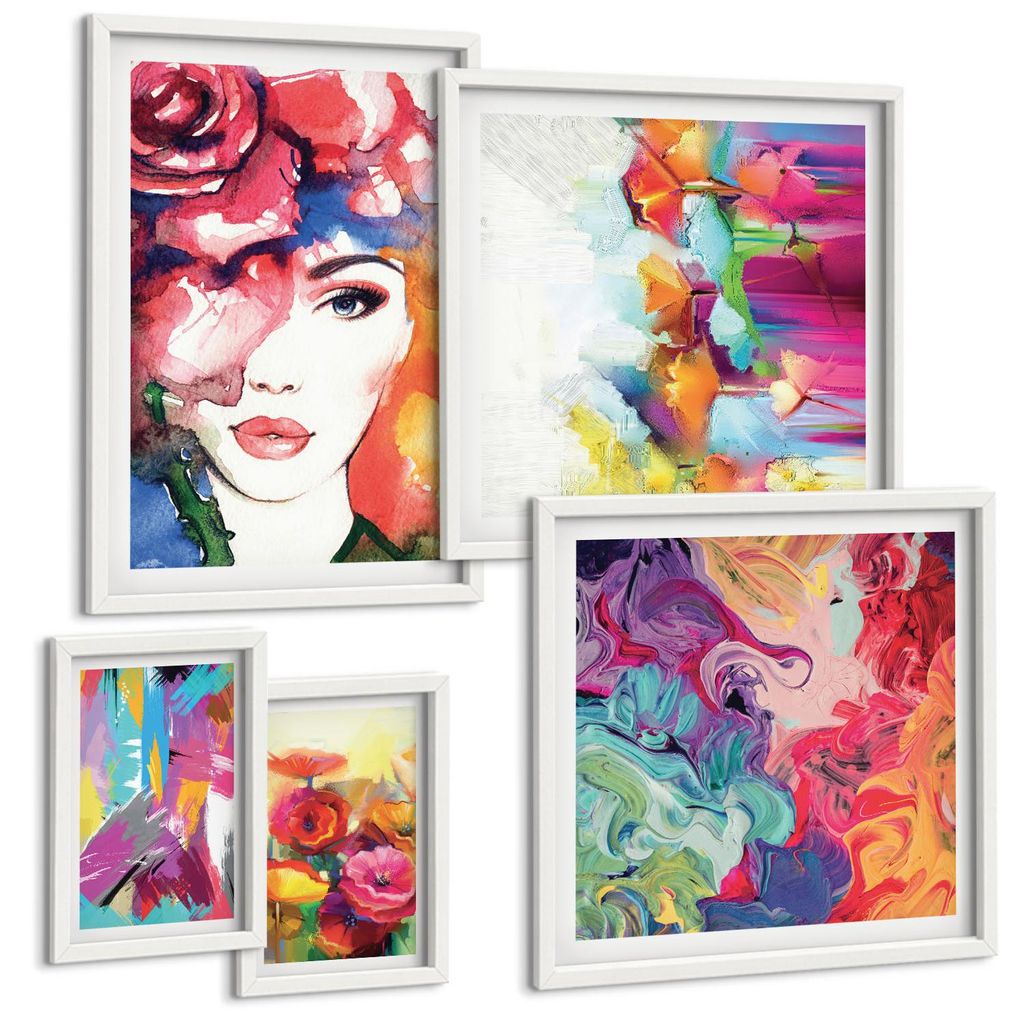 Bilder Set 5-teilig im Goldrahmen Rahmen – Wandbilder 5 Stück – gerahmte Poster für Wohnzimmer, Schlafzimmer und Flur – 50x50 cm - 40x60 cm...