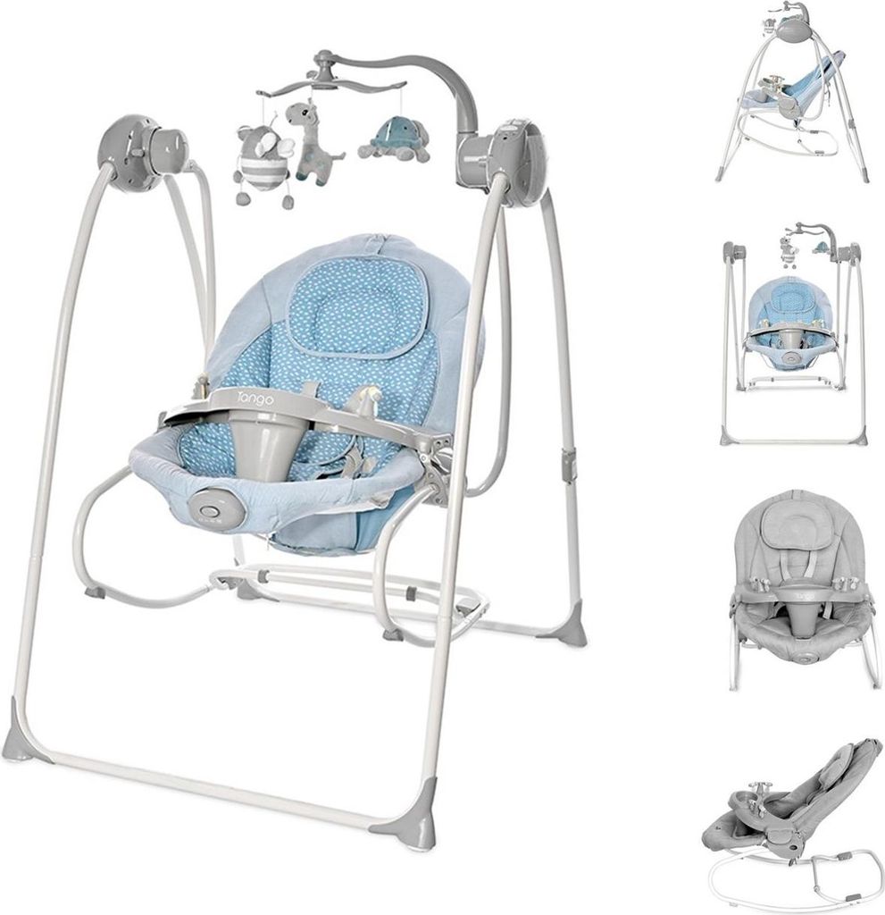 Lorelli Babywippe elektrisch Tango 2 in 1, Fernbedienung, MP3, Timer, Mobile hellblau