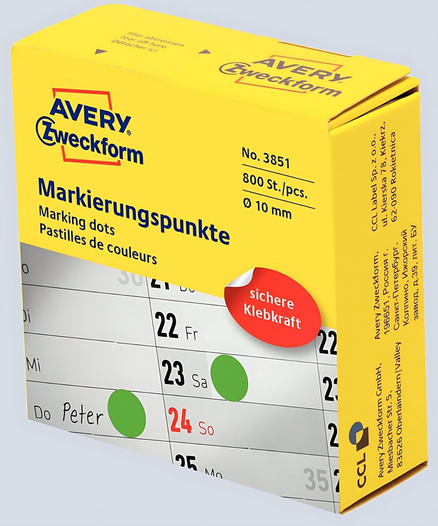 AVERY Zweckform Markierungspunkte 10 mm grün Spender 800 Stück