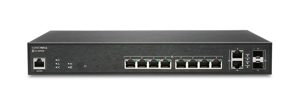 SonicWall Switch SWS12-10FPOE - Switch - managed - 10 x 10/100/1000 (PoE+) + 2 x Gigabit SFP - Desktop - PoE+ (130 W)