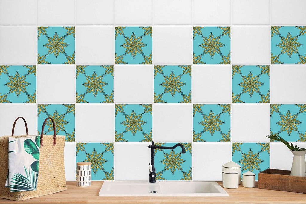 24 Stück Magic Stick Klebefolienset Wandfliesen für Küche Bad Aufkleber farbiges Mosaik 10 x 10 cm