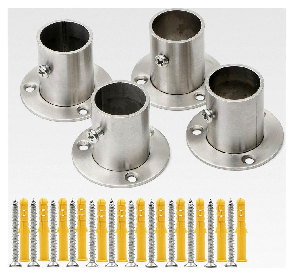 Edelstahl Flanschhalter für Kleiderschrank Rundrohr mit 25 mm Durchmesser, Halterung für Stangen, 4 Stück