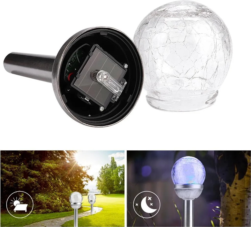 Balise Solaire de Jardin Boule de Cristal 2 Pièces pour Allée Extérieure