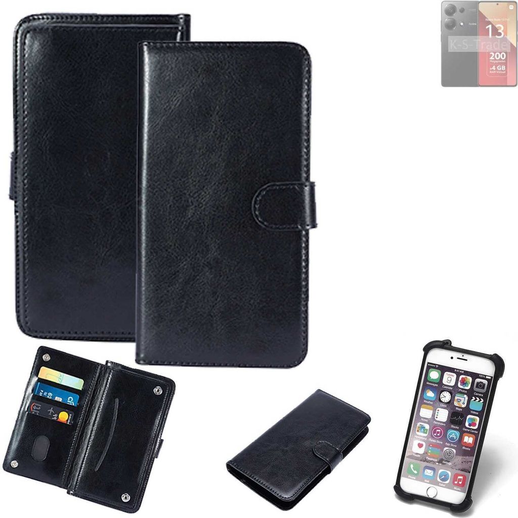 K-S-Trade 360° Hülle kompatibel mit Xiaomi Redmi Note 13 Pro 4G schwarz Kunstleder Case BookCase WalletCase Kunstlederederhülle Handyhülle,