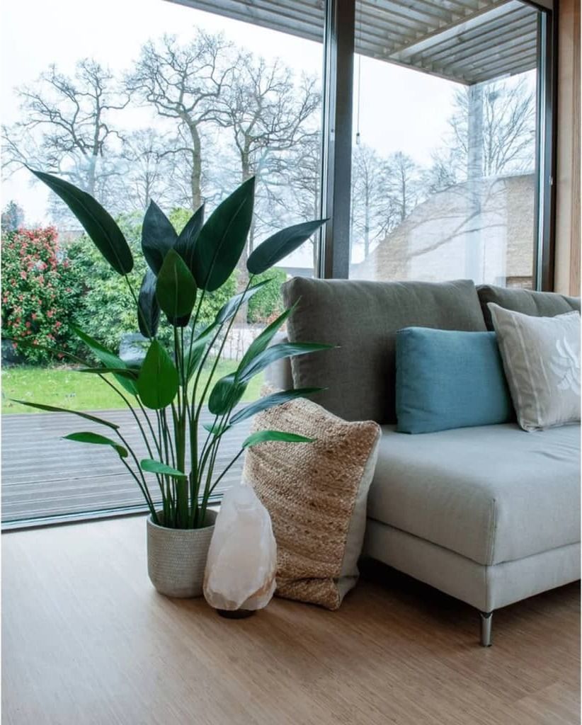 Szmaragdowa sztuczna roślina heliconia zielona 125 cm Zdjęcie produktu 