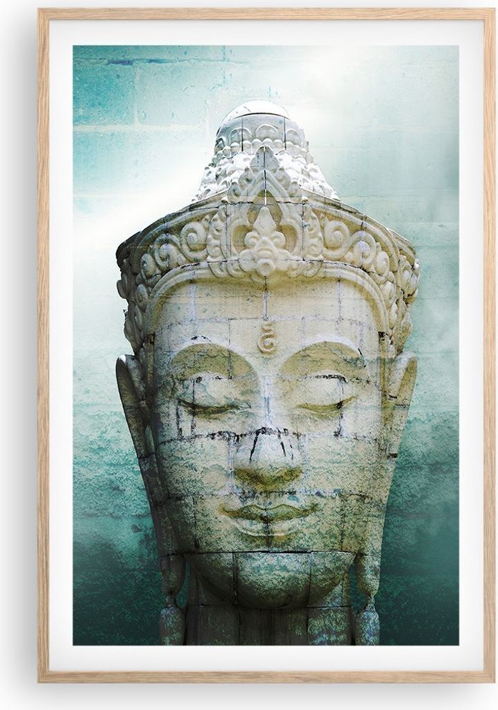 Gerahmtes Poster - Rahmen in heller Eiche - Buddha Grafik Türkis - 61x91,5 cm - Wand Bild - Wanddeko - Wandbilder - Wandposter - Bilderrahmen - Bi...