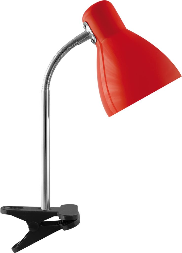 Tischleuchte Kinderzimmer Edelstahl E27 Flexarm 36 cm zum Klemmen Rot Schwarz Tischlampe