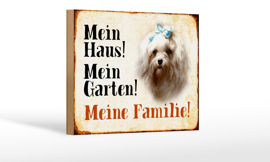 Holzschild Hund 18x12cm Malteser mein Haus Garten Familie Produktbild 