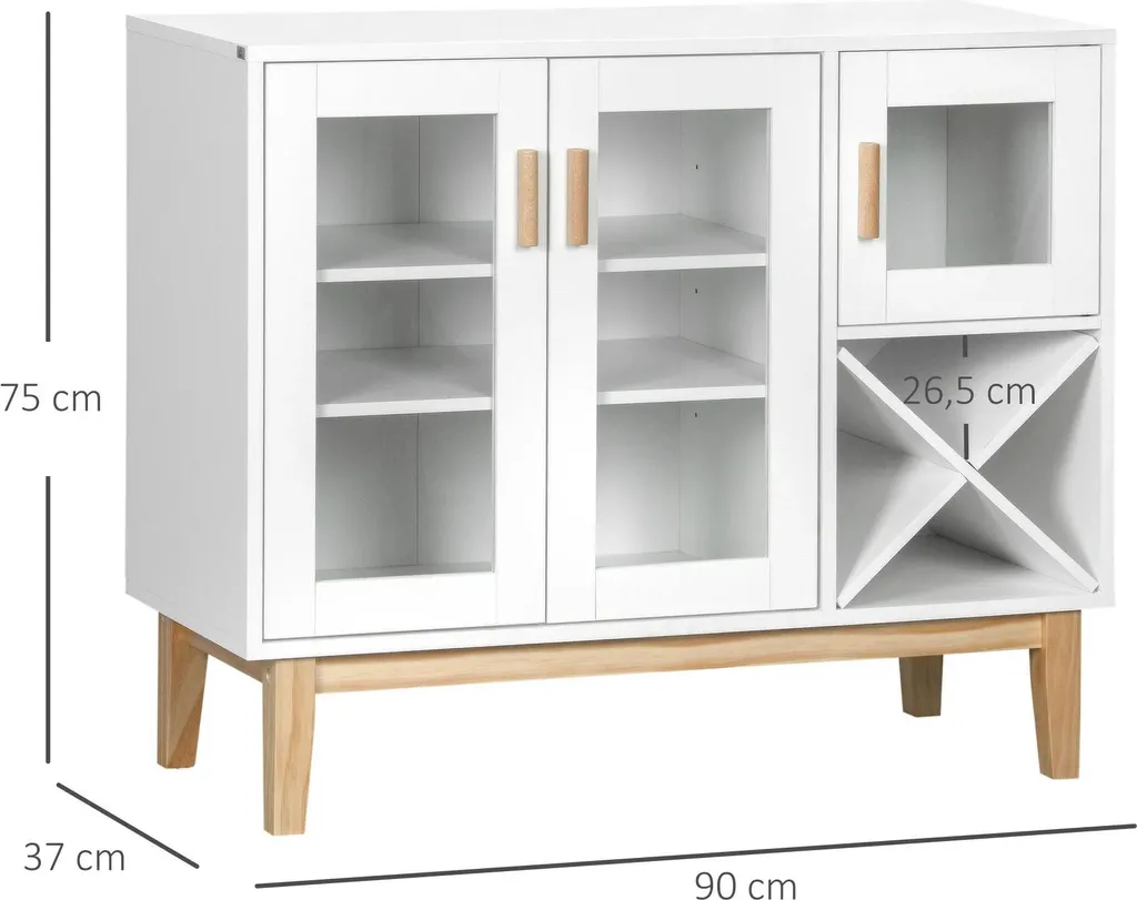 Buffet bas de cuisine design blanc et bois avec porte-bouteilles intégré - 3