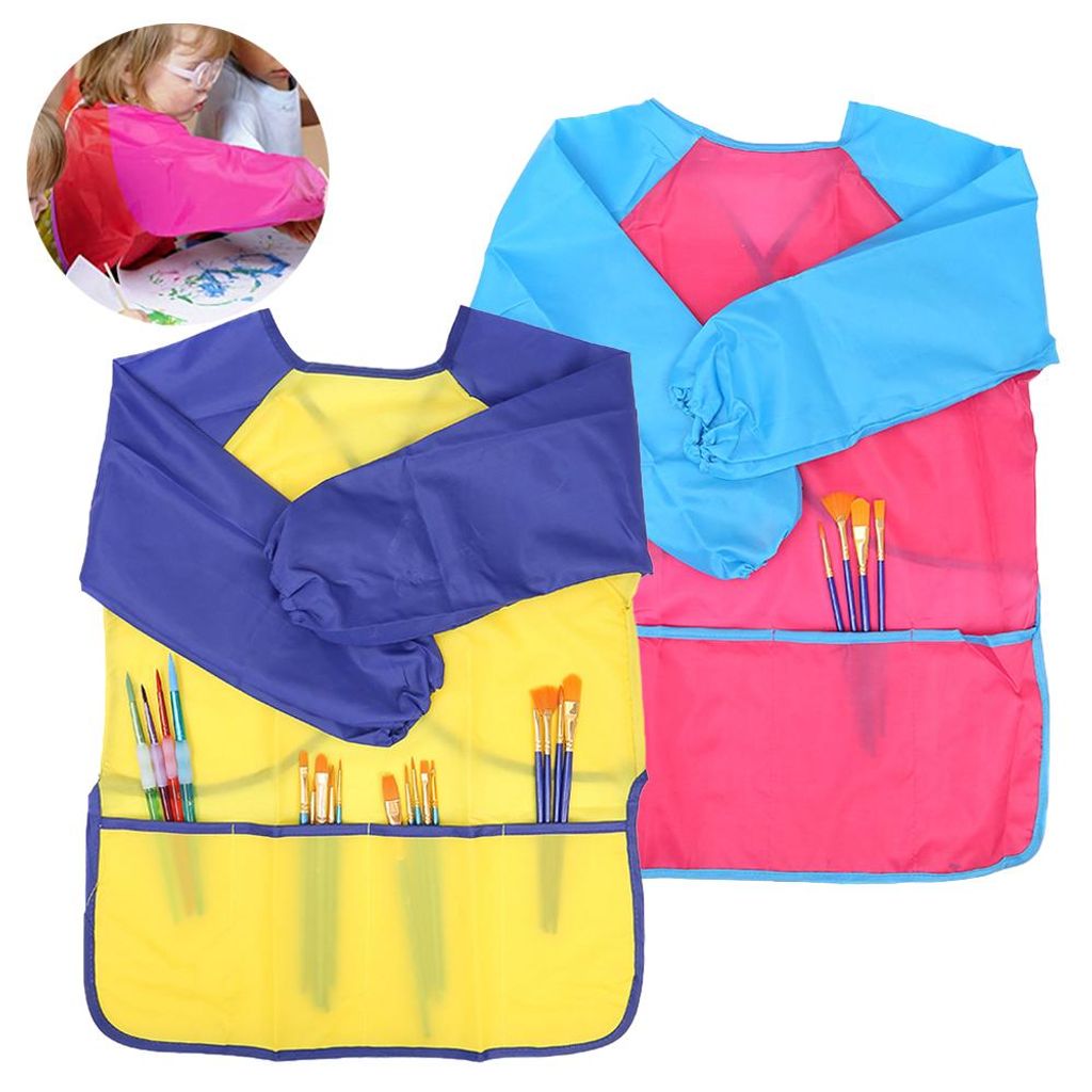 2er-Pack Kinder-Malschürzen, wasserdichte Langarm-Malschürzen mit 3 geräumigen Taschen, wasserdicht, ölabweisend und schmutzabweisend