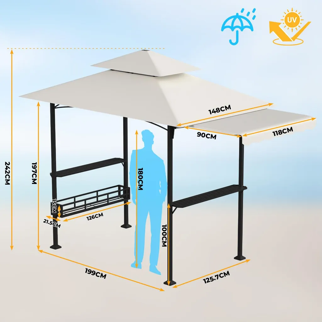 Tonnelle de barbecue double toit Izrielar avec décapsuleur et crochets 250cm - 2