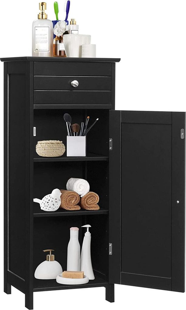 GOPLUS Badschrank, Midischrank Nachttischregal Metallgriff Badezimmer mit 1 Schublade & 1 Schrank