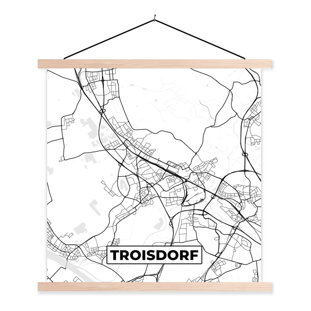 MuchoWow Textilposter Troisdorf - Karte - Stadtplan 60x60 cm mit holzfarbenen Rahmen - Wanddekoration