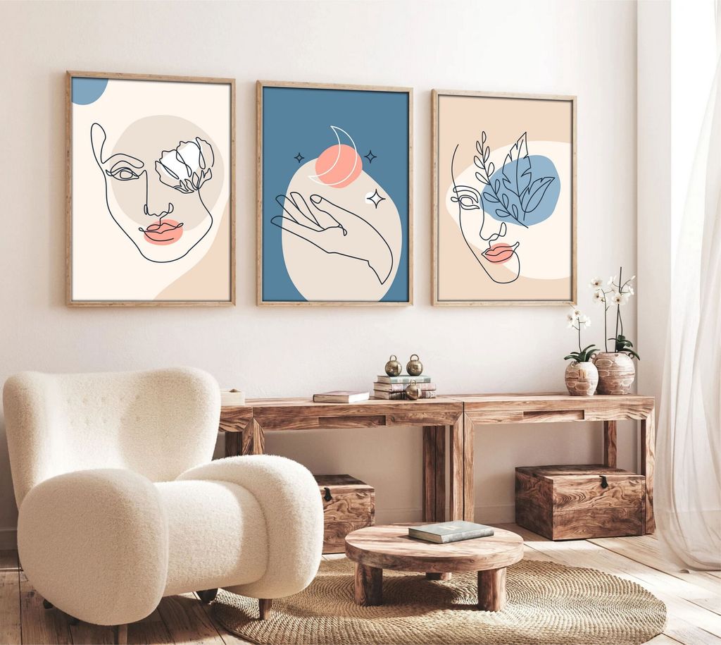 Wallity, Huhu139 - 30 x 40, Dekorativ gerahmtes MDF-Gemälde (3 Stück), 100 % MDF, Mehrfarbig, 30 x 40 cm
