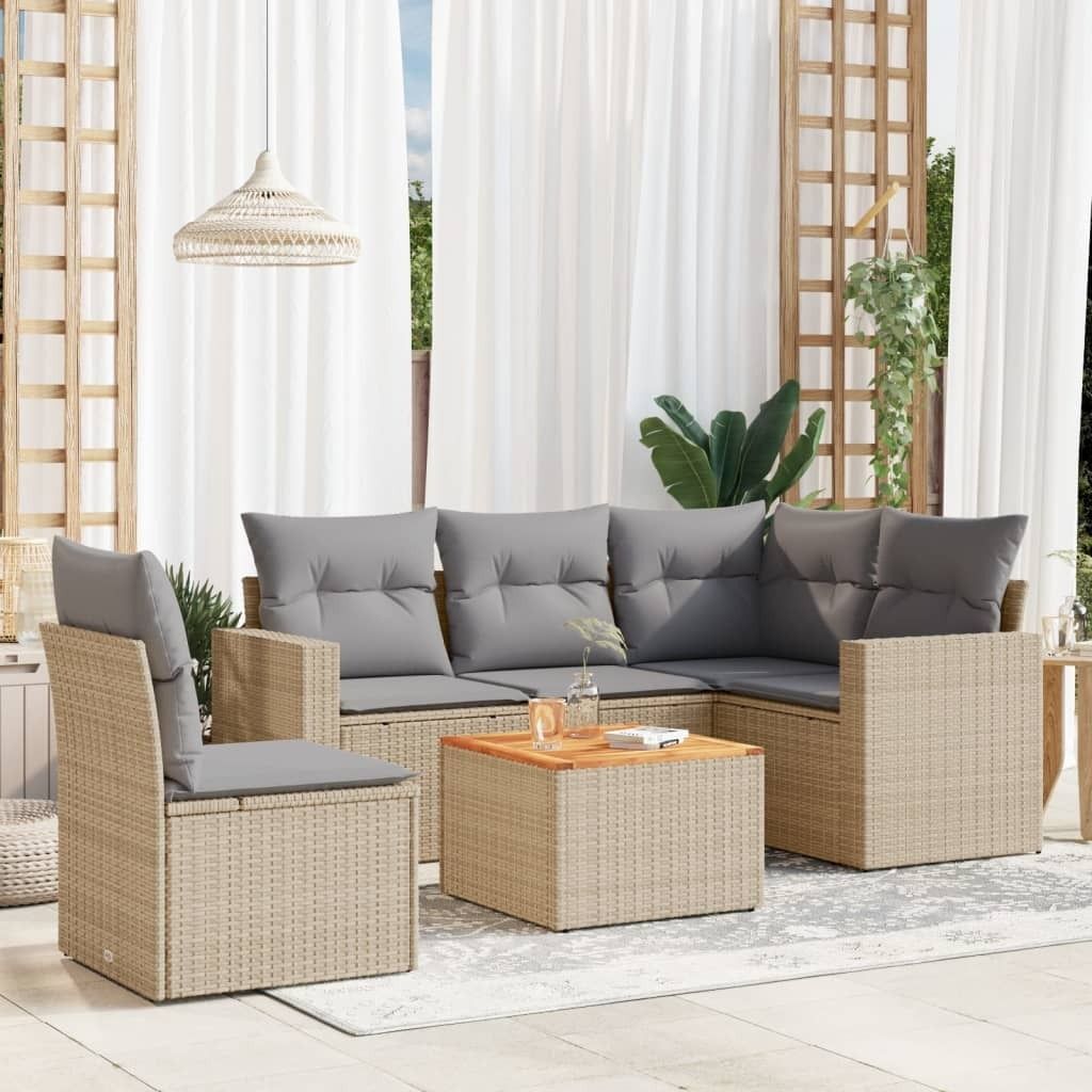 Maison Exclusive - 6-tlg. Garten-Sofagarnitur mit Kissen Beige Poly Rattan