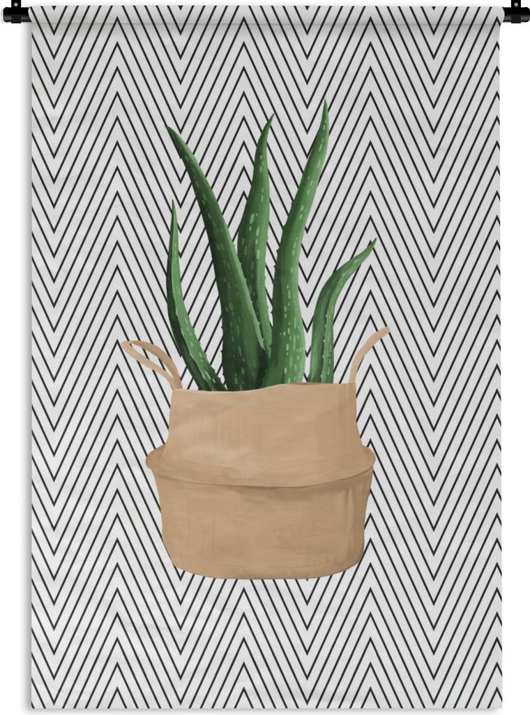 MuchoWow Wandteppich Wandbehang Zimmerpflanze - Aloe Vera - Schwarz - Weiß 120x180 cm Tapisserie Dekoration Wandtuch - Schlafzimmer - Dekoration...