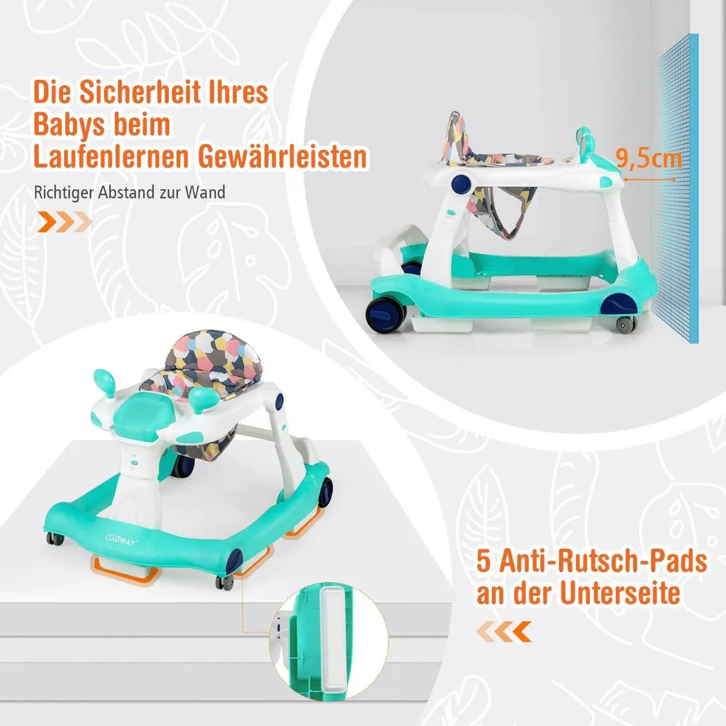 Trotteur Bébé Pliable 2 en 1 Vert compact pour petits espaces