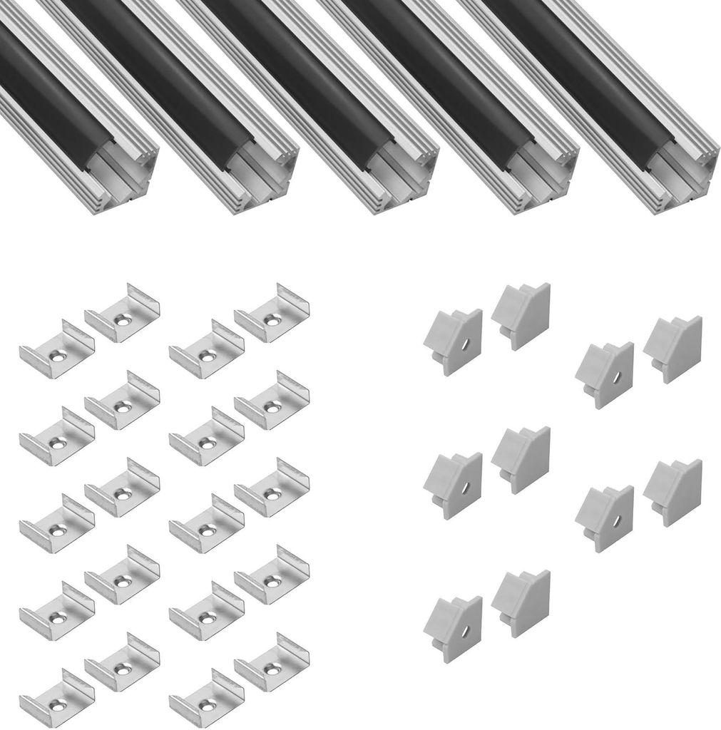 5x A19 LED Profil 2m - Silber inkl. Abdeckung schwarz, Produktbild 
