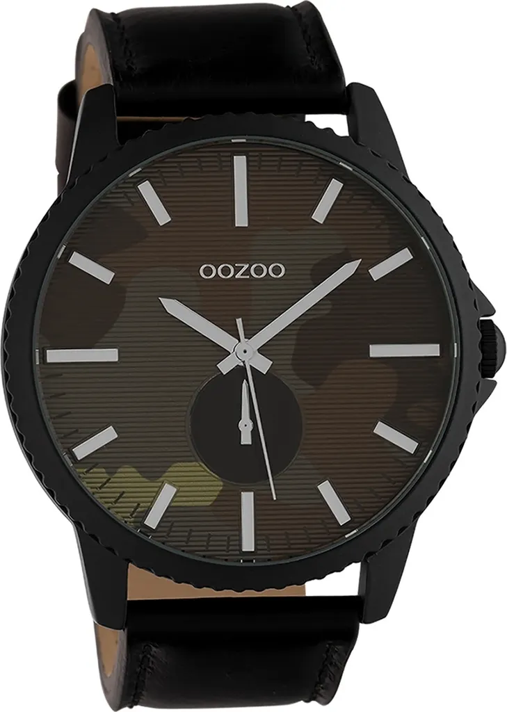 Montre Analogique avec Bracelet en Cuir Noir Oozoo pour Hommes et Femmes