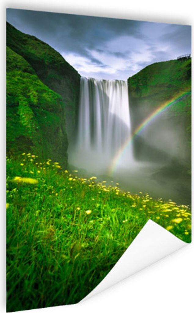 MuchoWow Poster Regenbogen - Wasserfall - Natur 80x120 cm - Papierdruck