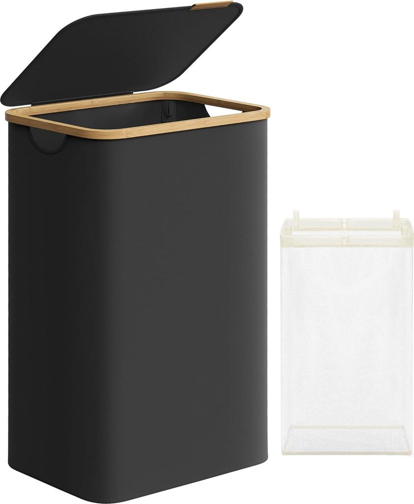 Songmics Wäschekorb zusammenklappbar mit Deckel tintenschwarz