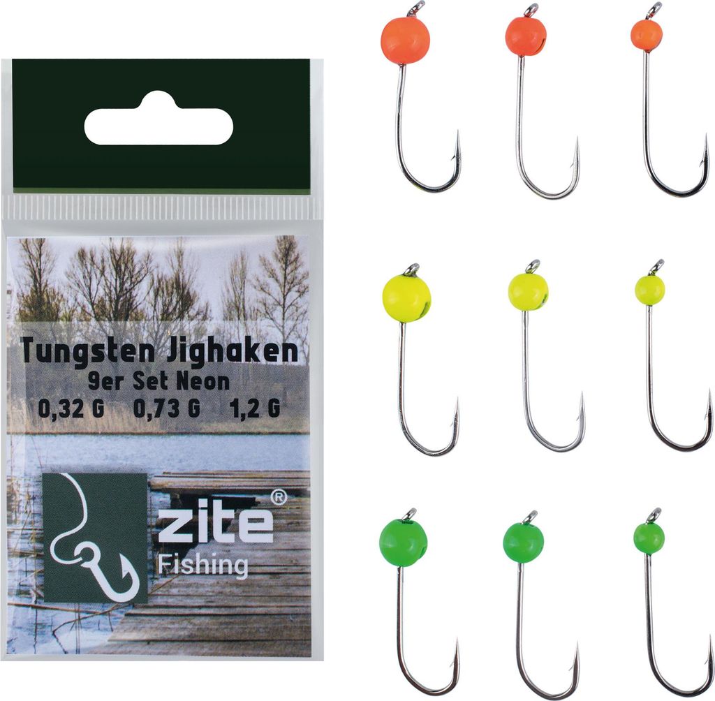 Zite Fishing Tungsten Jighaken Neon 9er Set